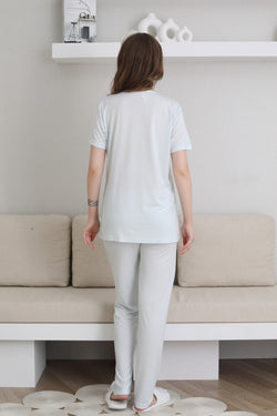 Image of Güpürlü Yaka Lohusa Pijama ve Desenli Sabahlık Takımı - 3441