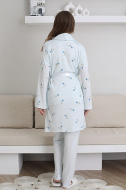 Image of Güpürlü Yaka Lohusa Pijama ve Desenli Sabahlık Takımı - 3441