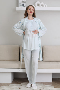 Image of Güpürlü Yaka Lohusa Pijama ve Desenli Sabahlık Takımı - 3441