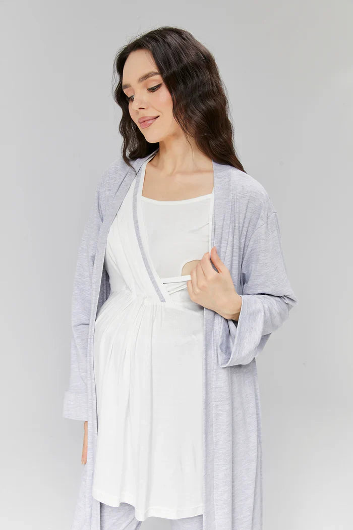 Biyeli Kruvaze Lohusa Pijama ve Sabahlık Takımı - 503