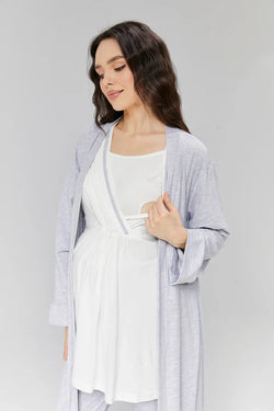 Image of Biyeli Kruvaze Lohusa Pijama ve Sabahlık Takımı - 503