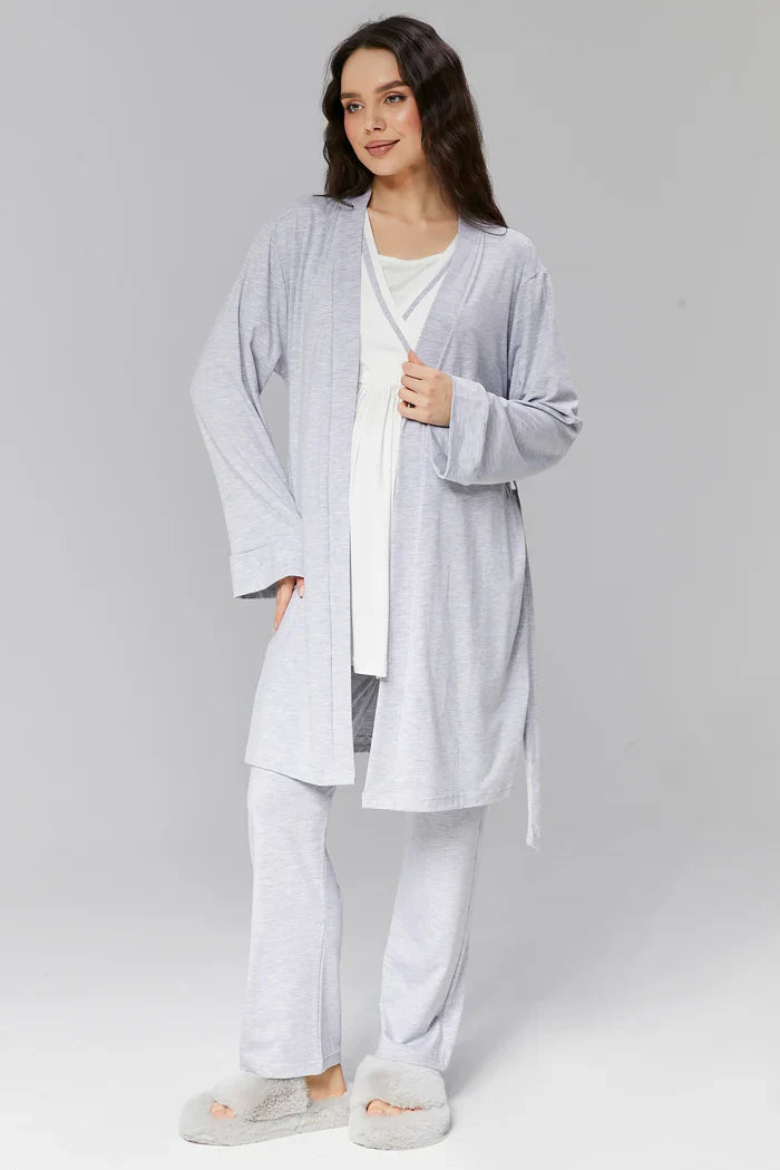 Biyeli Kruvaze Lohusa Pijama ve Sabahlık Takımı - 503