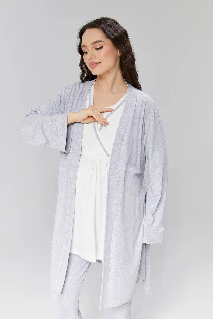 Biyeli Kruvaze Lohusa Pijama ve Sabahlık Takımı - 503