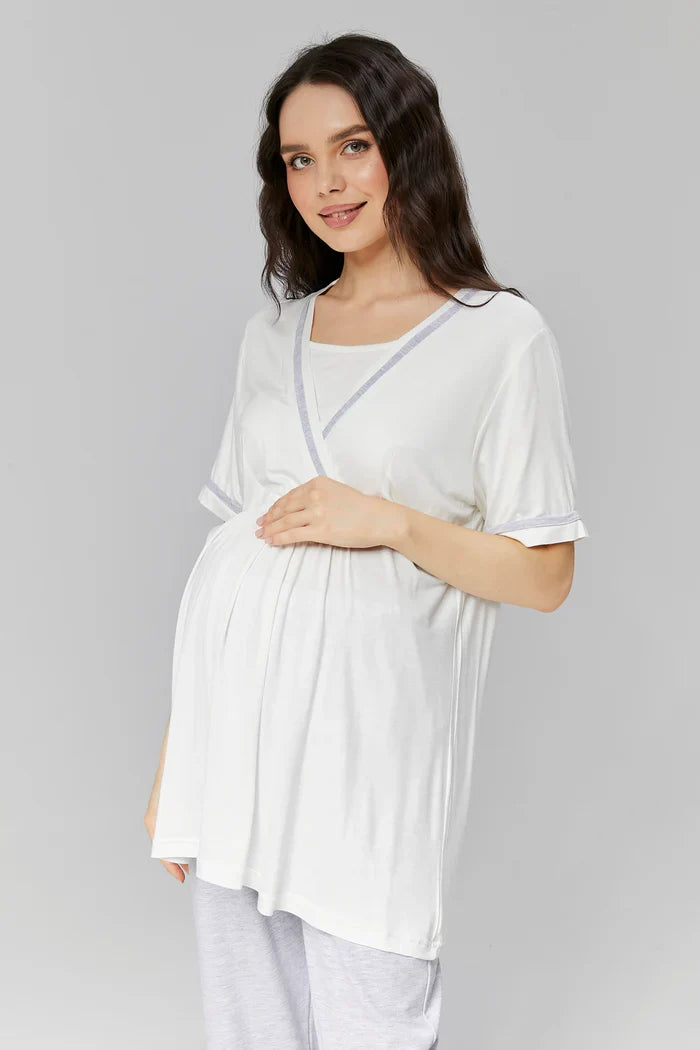 Biyeli Kruvaze Lohusa Pijama ve Sabahlık Takımı - 503