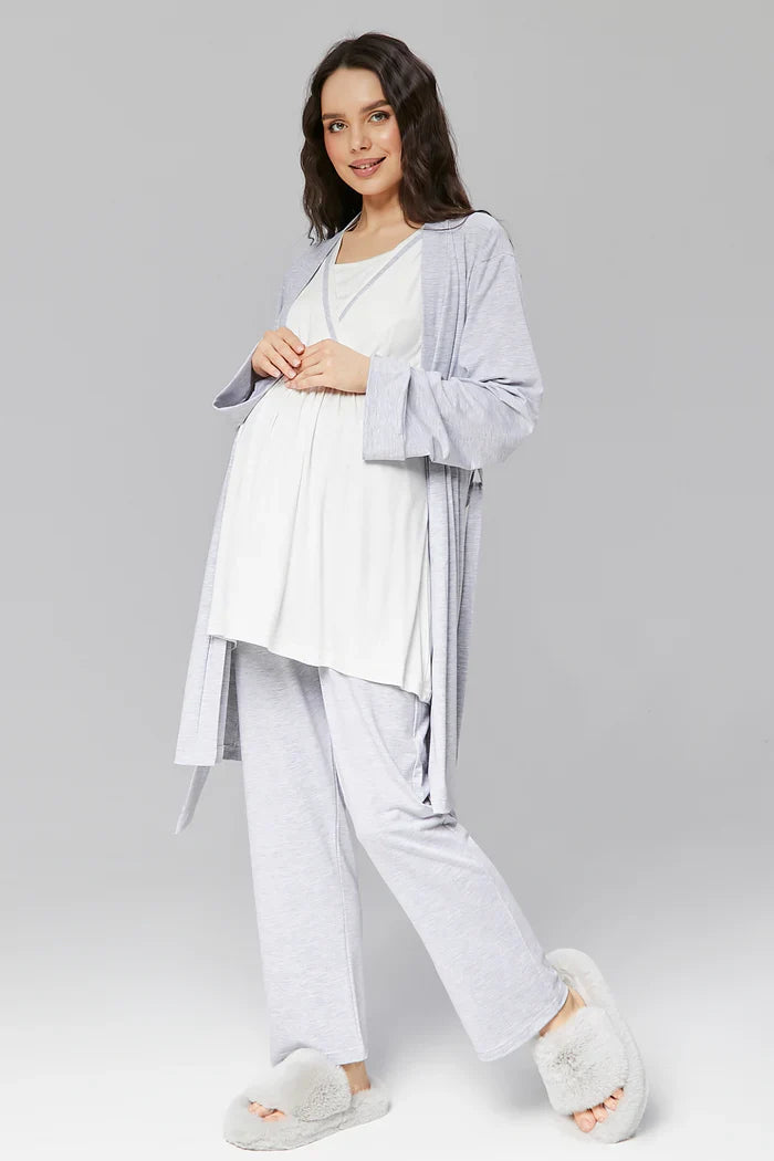 Biyeli Kruvaze Lohusa Pijama ve Sabahlık Takımı - 503