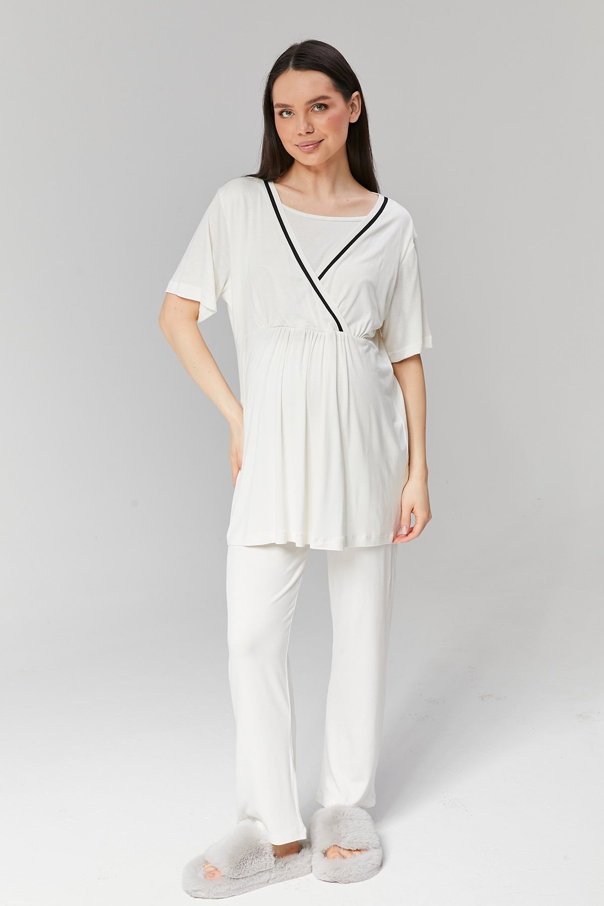 Biyeli Kruvaze Lohusa Pijama ve Sabahlık Takımı - 516