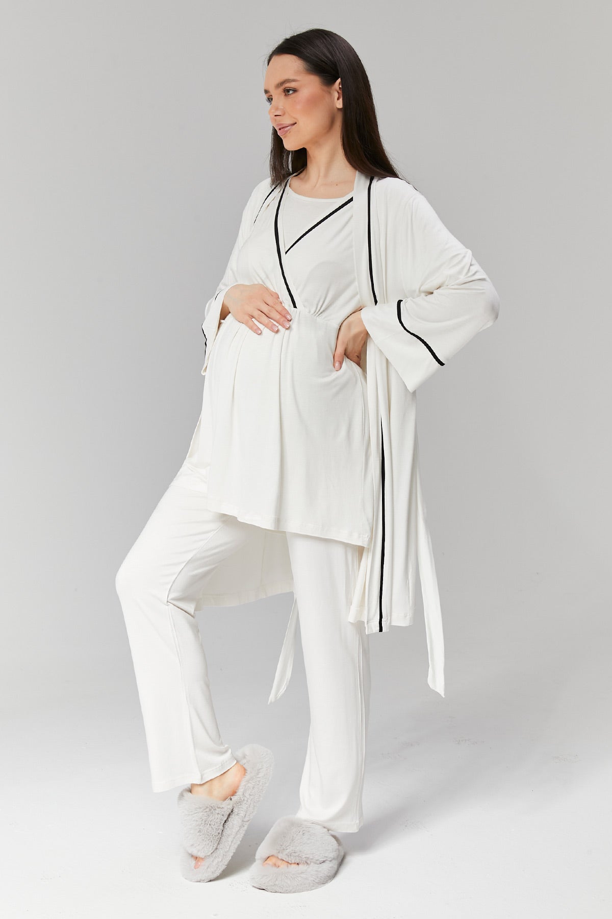 Biyeli Kruvaze Lohusa Pijama ve Sabahlık Takımı - 516