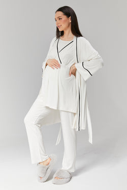 Image of Biyeli Kruvaze Lohusa Pijama ve Sabahlık Takımı - 516