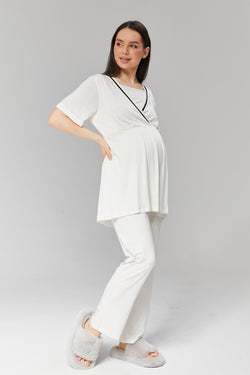 Image of Biyeli Kruvaze Lohusa Pijama ve Sabahlık Takımı - 516