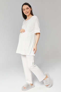 Image of Kruvaze Lohusa Pijama ve Dantel Detaylı Sabahlık Takımı - 519