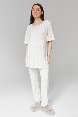 Image of Kruvaze Lohusa Pijama ve Dantel Detaylı Sabahlık Takımı - 519
