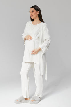 Image of Kruvaze Lohusa Pijama ve Dantel Detaylı Sabahlık Takımı - 519