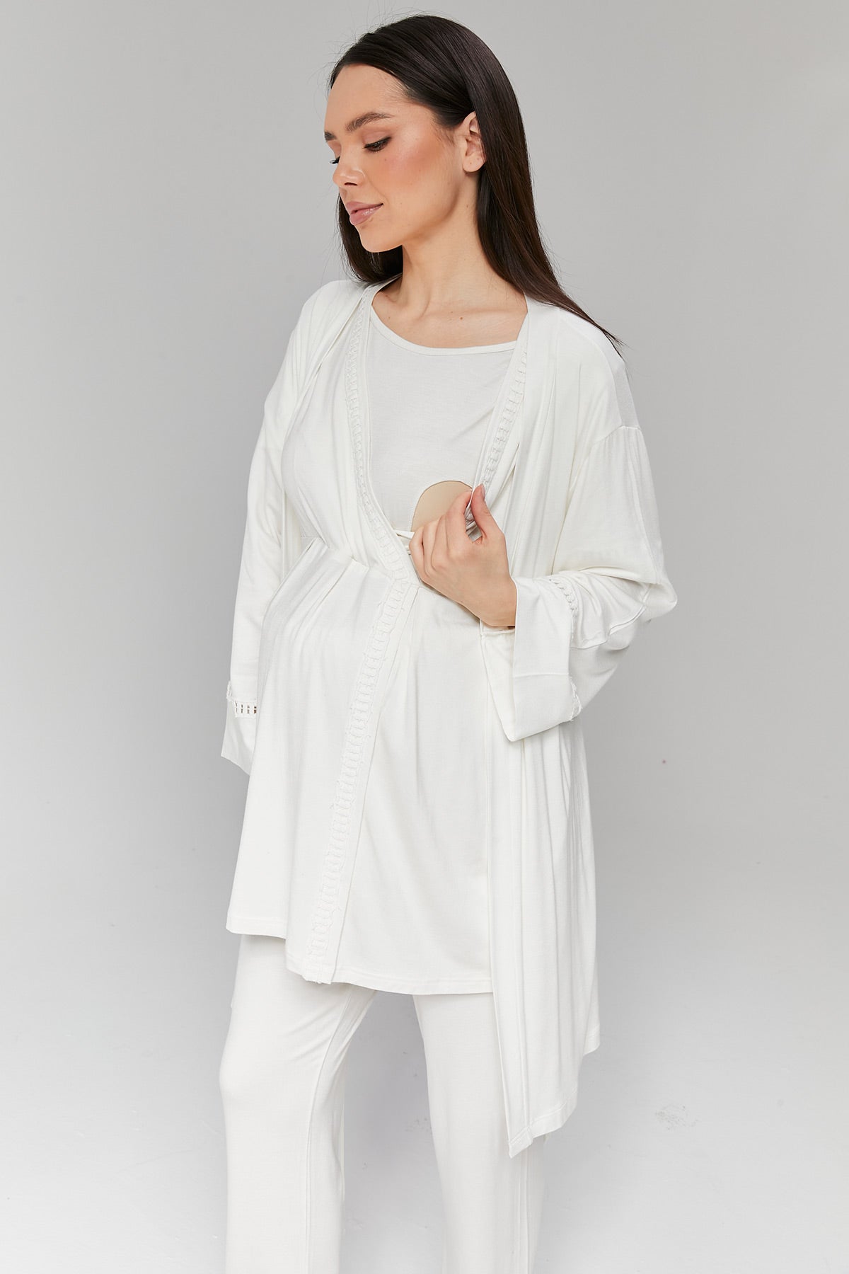 Kruvaze Lohusa Pijama ve Dantel Detaylı Sabahlık Takımı - 519