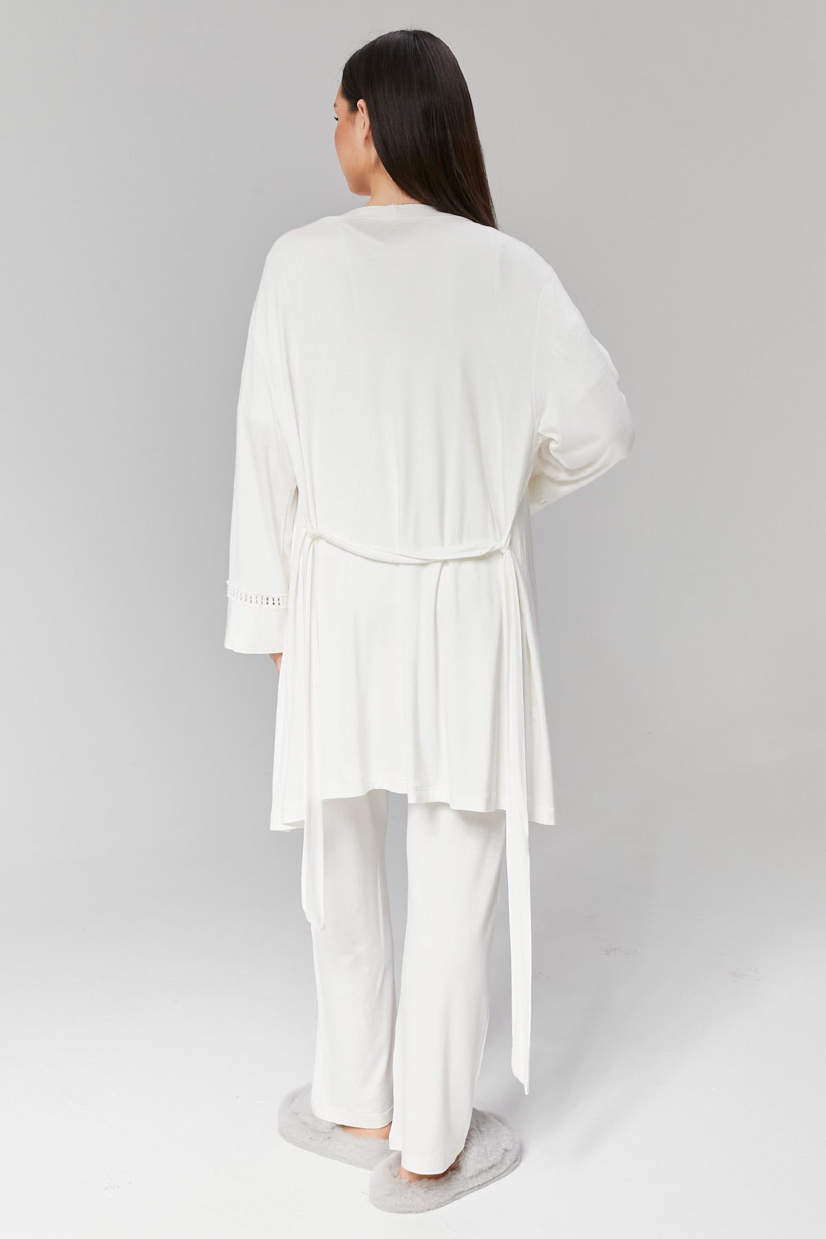 Kruvaze Lohusa Pijama ve Dantel Detaylı Sabahlık Takımı - 519