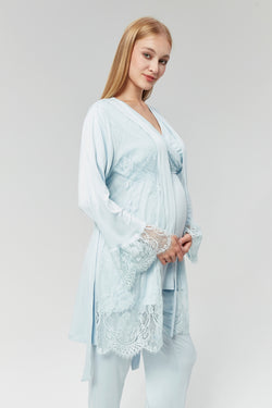Image of Kruvaze Lohusa Pijama ve Dantel İşlemeli Sabahlık Takımı - 527