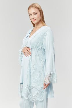 Image of Kruvaze Lohusa Pijama ve Dantel İşlemeli Sabahlık Takımı - 527