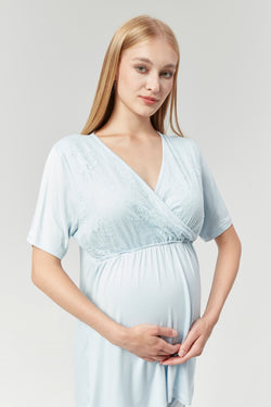Image of Kruvaze Lohusa Pijama ve Dantel İşlemeli Sabahlık Takımı - 527