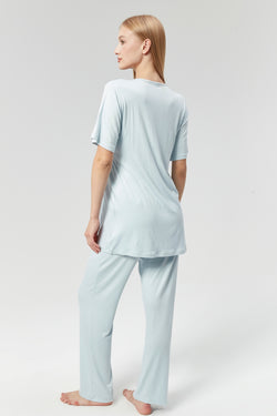 Image of Kruvaze Lohusa Pijama ve Dantel İşlemeli Sabahlık Takımı - 527