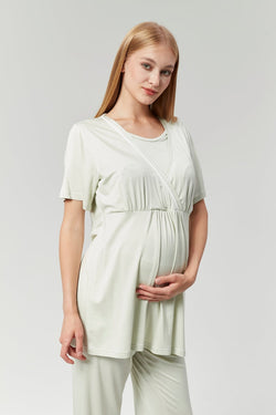 Image of Biyeli Kruvaze Lohusa Pijama ve Sabahlık Takımı - 529