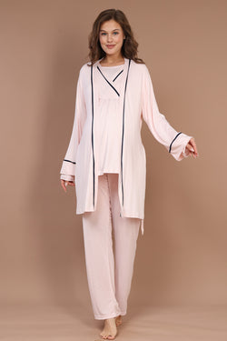 Image of Biyeli Kruvaze Lohusa Pijama ve Sabahlık Takımı - 546