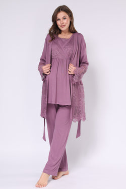 Image of Dantel İşlemeli Lohusa Pijama ve Sabahlık Takımı - 550
