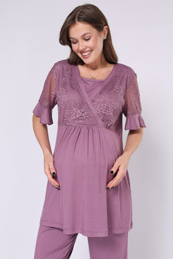 Image of Dantel İşlemeli Lohusa Pijama ve Sabahlık Takımı - 550