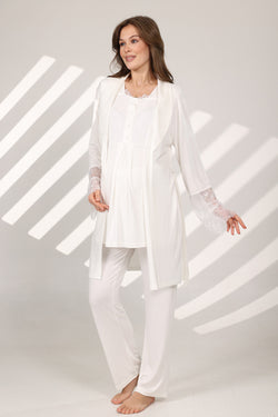 Image of Dantelli Kol Lohusa Pijama ve Sabahlık Takımı - 577
