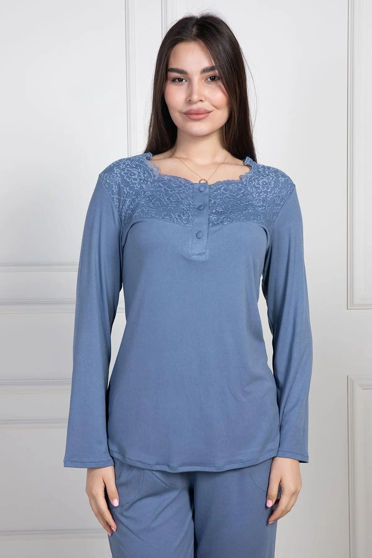 Dantelli Yaka Lohusa Pijama Takımı - 6104