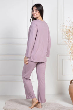 Image of Dantelli Yaka Önden Düğmeli Lohusa Pijama Takımı - 6105