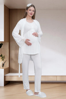 Image of Dantel Detaylı Lohusa Pijama ve Sabahlık Takımı - 6203