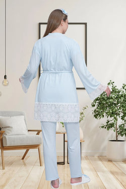Image of Dantel Detaylı Lohusa Pijama ve Sabahlık Takımı - 6203