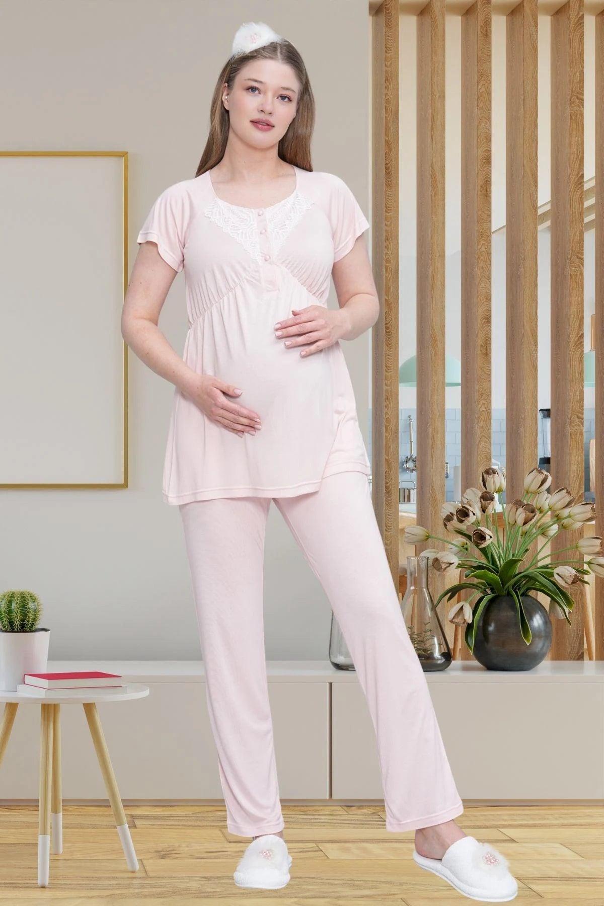 Dantel Detaylı Lohusa Pijama ve Sabahlık Takımı - 6203