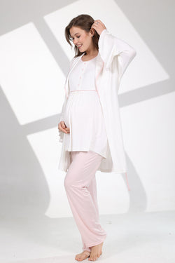 Image of Pembe Biyeli Lohusa Pijama ve Volan Kol Sabahlık Takımı - 709