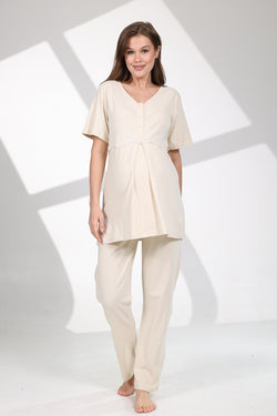 Image of Dantelli Robadan Lohusa Pijama ve Desenli Sabahlık Takımı - 711