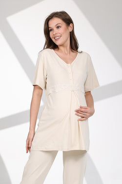 Image of Dantelli Robadan Lohusa Pijama ve Desenli Sabahlık Takımı - 711