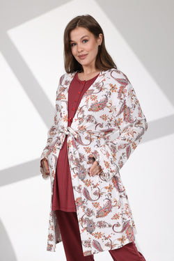 Image of Bisiklet Yaka Lohusa Pijama ve Desenli Sabahlık Takımı - 714