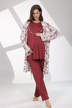 Image of Bisiklet Yaka Lohusa Pijama ve Desenli Sabahlık Takımı - 714