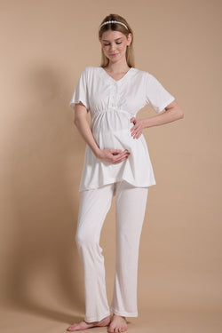 Image of V-Yaka Lohusa Pijama ve Fistolu Sabahlık Takımı - 717