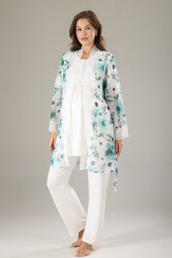 Image of Dantelli Lohusa Pijama ve Dantelli Şifon Sabahlık Takımı - 811