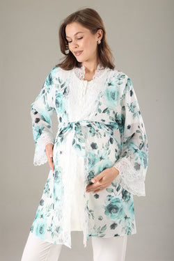 Image of Dantelli Lohusa Pijama ve Dantelli Şifon Sabahlık Takımı - 811