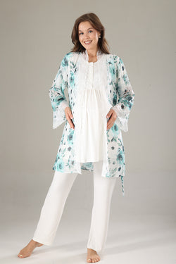 Image of Dantelli Lohusa Pijama ve Dantelli Şifon Sabahlık Takımı - 811