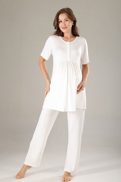 Image of Dantelli Lohusa Pijama ve Dantelli Şifon Sabahlık Takımı - 811