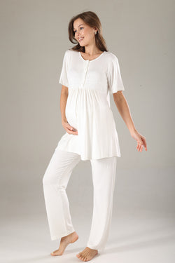 Image of Dantelli Lohusa Pijama ve Dantelli Şifon Sabahlık Takımı - 811