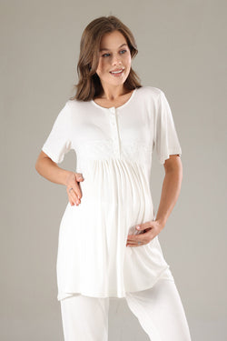 Image of Dantelli Lohusa Pijama ve Dantelli Şifon Sabahlık Takımı - 811
