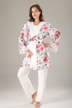 Image of Dantelli Lohusa Pijama ve Dantelli Şifon Sabahlık Takımı - 813