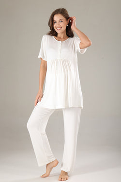 Image of Dantelli Lohusa Pijama ve Dantelli Şifon Sabahlık Takımı - 813
