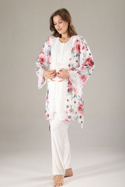 Image of Dantelli Lohusa Pijama ve Dantelli Şifon Sabahlık Takımı - 813