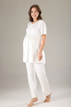 Image of Dantelli Lohusa Pijama ve Dantelli Şifon Sabahlık Takımı - 813