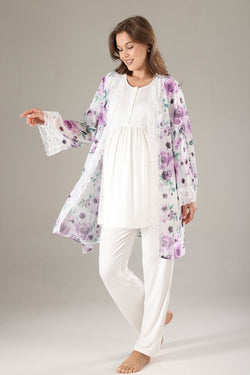 Image of Dantelli Lohusa Pijama ve Dantelli Şifon Sabahlık Takımı - 815