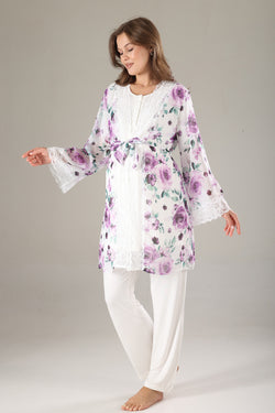 Image of Dantelli Lohusa Pijama ve Dantelli Şifon Sabahlık Takımı - 815